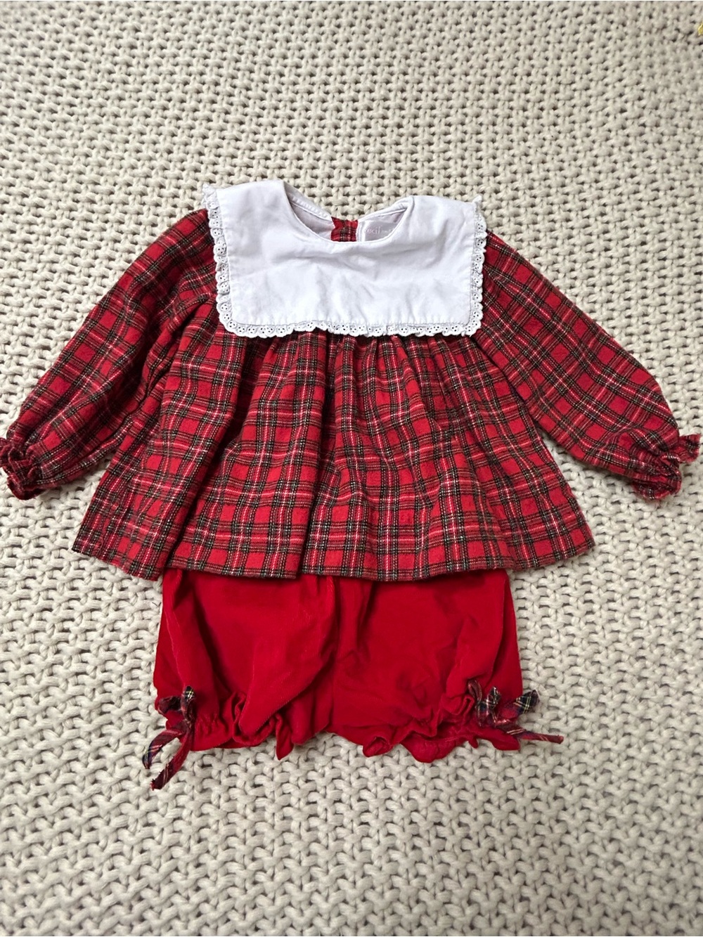 Cecil and Lou Red Plaid Flannel Top with White Collar and Corduroy bottoms 2T